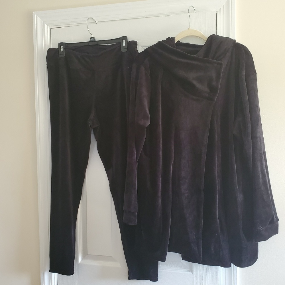 CUDDLE DUDS BLACK VELOUR LEGGINGS LRG/CARDIGAN XL